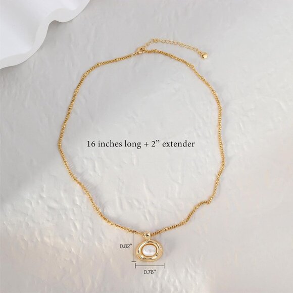 Elegant Gold Mother of Pearl Pendant Necklace - 16" Adjustable Fashion Jewelry - Picture 3 of 7